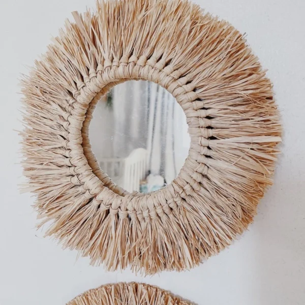 12” Rafia Wall Hanging with Mirror (Lulu) - Image 4