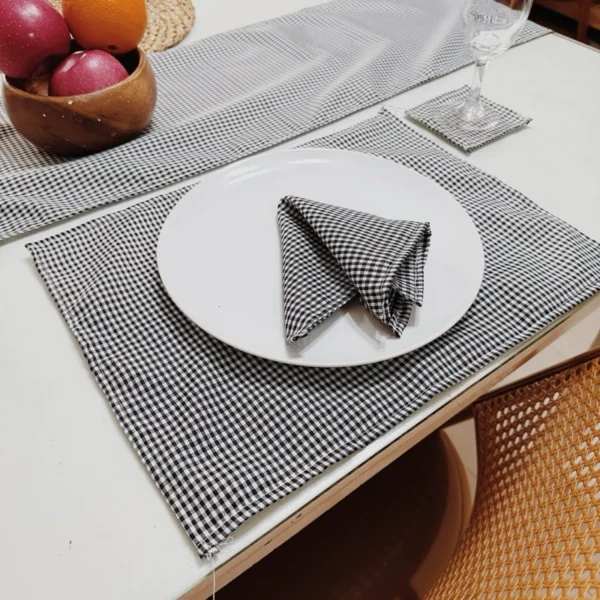 Gingham Black and White 1Placemat and 1Coaster set (Chela) - Image 6