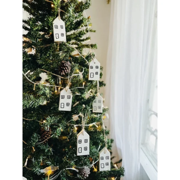 Village house Christmas tree Ornament set of 6 (Val) - Image 8