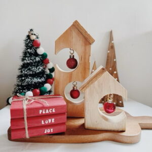Christmas Village House Set of 2 Wooden Decorative with Balls (Sara)