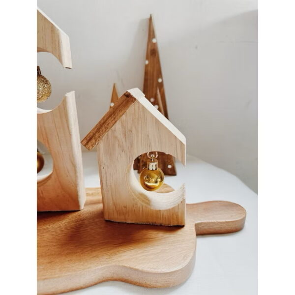 Christmas Village House Set of 2 Wooden Decorative with Balls (Sara) - Image 7