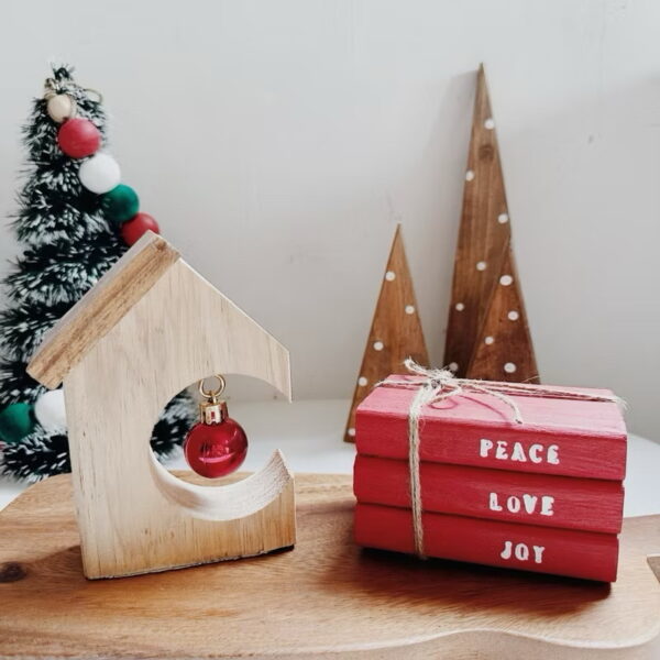 Christmas Village House Set of 2 Wooden Decorative with Balls (Sara) - Image 6