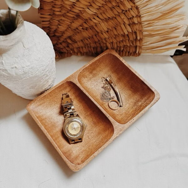 2 Compartment Wooden Tray Plate Decorative (Ciara)