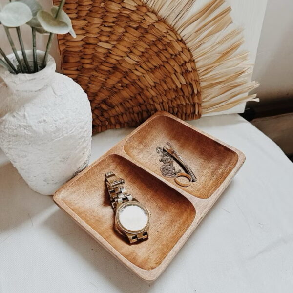 2 Compartment Wooden Tray Plate Decorative (Ciara) - Image 9