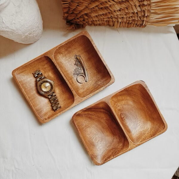 2 Compartment Wooden Tray Plate Decorative (Ciara) - Image 2