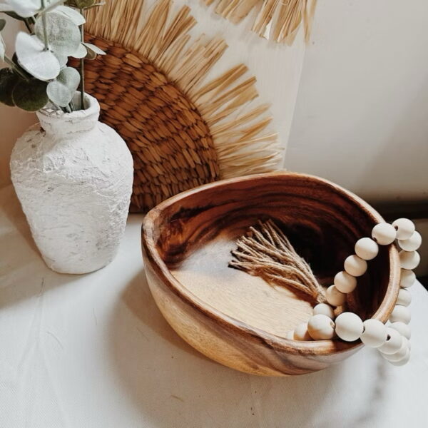 8” Wooden Bowl Tray Salad Bowl Decorative (Salem) - Image 6
