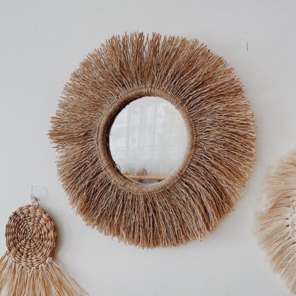 12” Jute Wall Hang with Mirror(Olivo) - Image 5