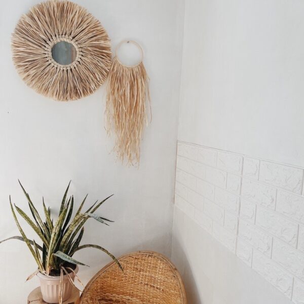 Boho Wall Hang Set of 2 C/ Rafia Mirror + Long Hair Rafia - Image 5
