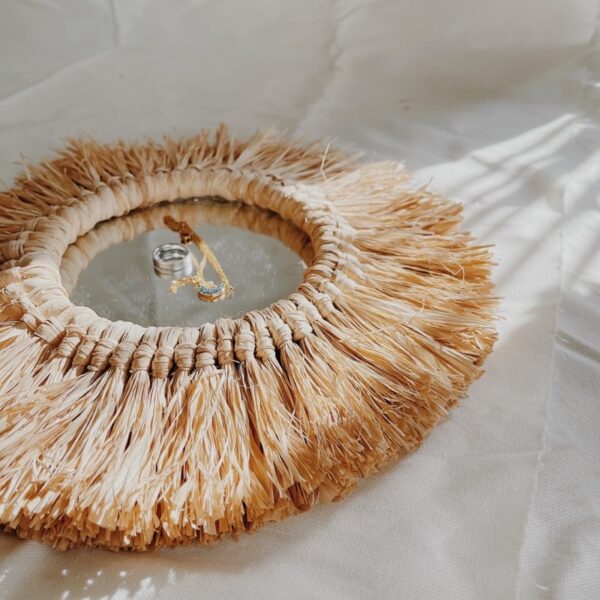 12” Rafia Wall Hanging with Mirror (Lulu) - Image 9