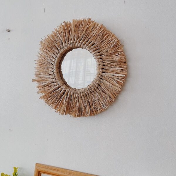 12” Rafia Wall Hanging with Mirror (Lulu) - Image 4