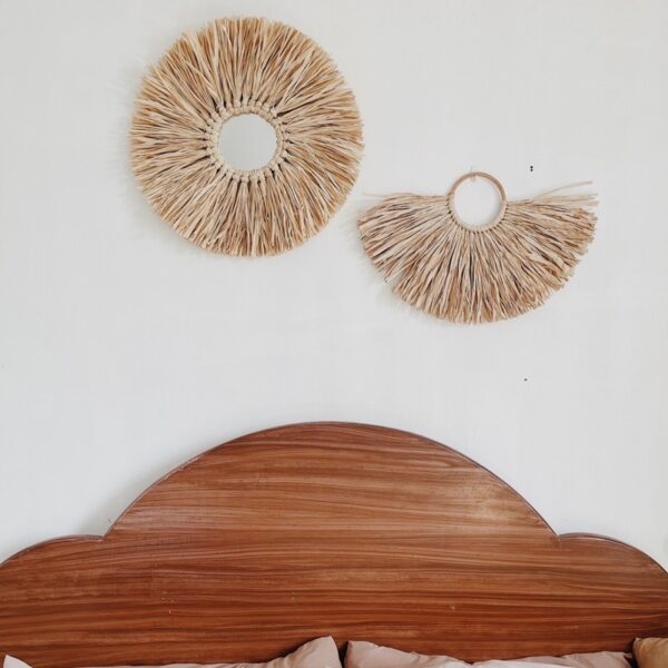 Boho Wall Hang set of 2 A/ Rafia Mirror and Short Hair rafia - Image 7