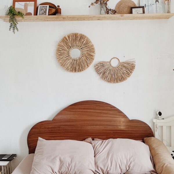 Boho Wall Hang set of 2 A/ Rafia Mirror and Short Hair rafia - Image 5