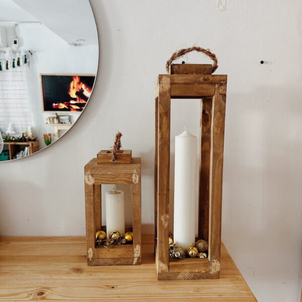 Wooden Lantern set of 2 Decorative (Lennon) - Image 7