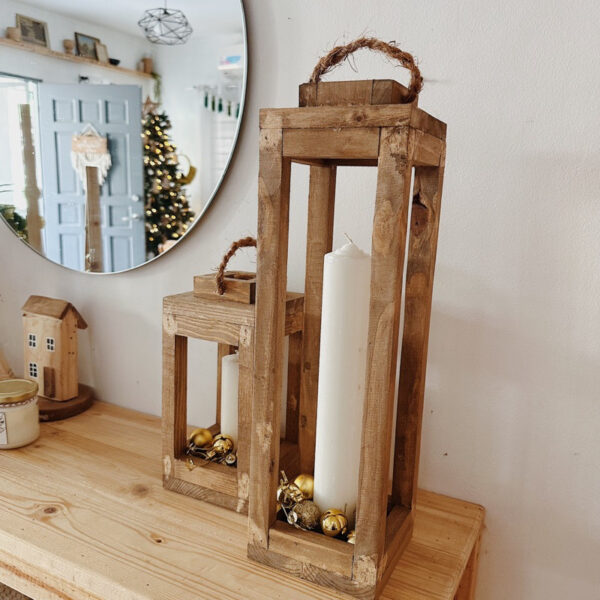 Wooden Lantern set of 2 Decorative (Lennon) - Image 4