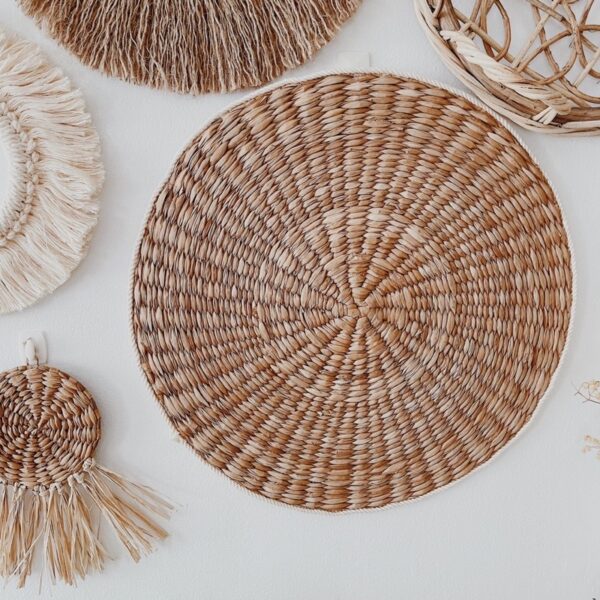 Woven Round Water Hyacinth Placemat Boho Wall Hang 14” (Elizabeth) - Image 2